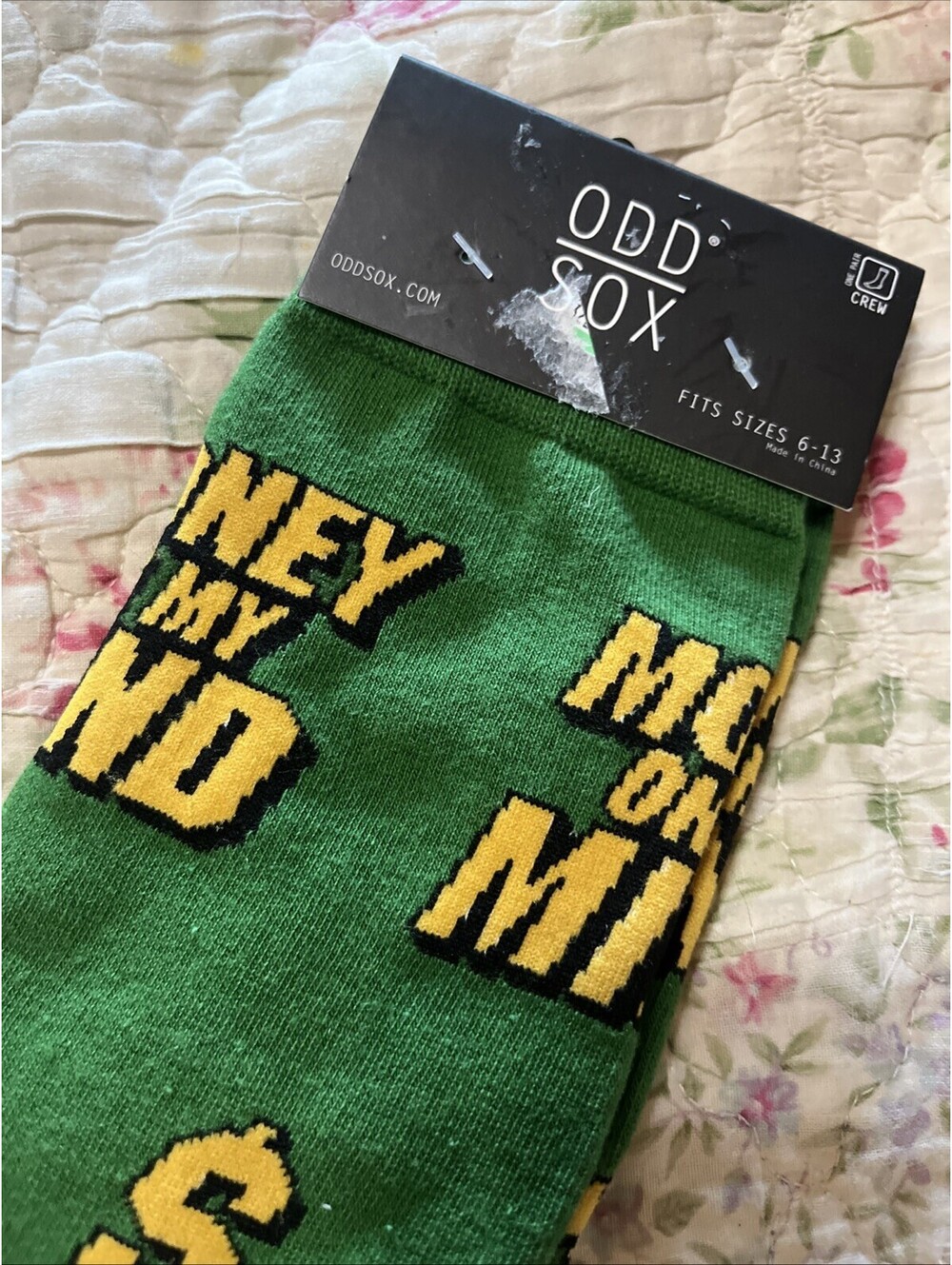 Odd Sox Money On My Mind Crew Socks Green Cash Dollar Signs Size 6-13 New